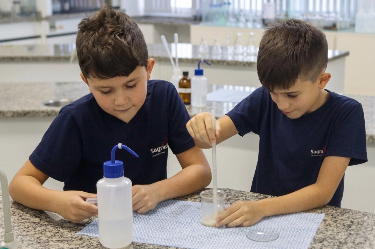 O mundo invisível que alimenta a vida: 4º ano explora os microrganismos no Laboratório Científico
